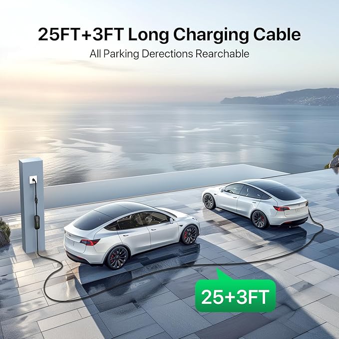 Level 1+2 EV Charger Tesla NACS 16A Mobile Electric Car Charger 110V/240V with NEMA 5-15 Plug and 6-20 Plug 25FT Cable 3.84KW Adjustable 16 Amps Vehicle Charging Stations for Tesla