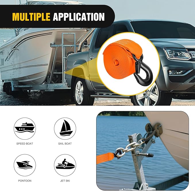 Nilight Boat Trailer Winch Strap 2" x 20' with Steel Hook 5500 LBS Break Strength Winch Strap for Pontoon, Jet Ski, Fishing Boat