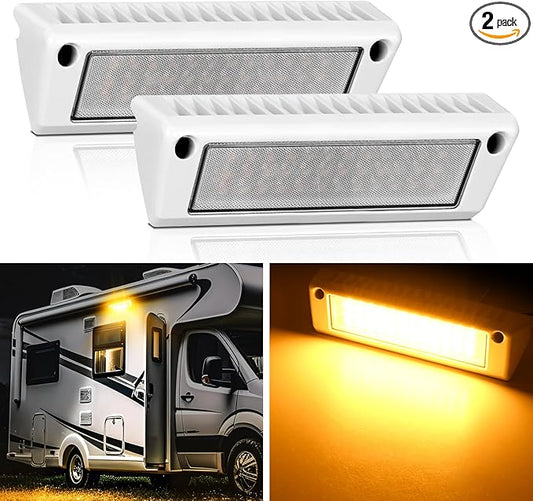 Nilight RV Exterior Light 2PCS 9 Inch Porch Lights Amber Beam 12V 24V LED Scene Cargo Lighting White Aluminum Housing for RVs Trailers Travel Campers 5th Wheels Motorhome SUV Truck