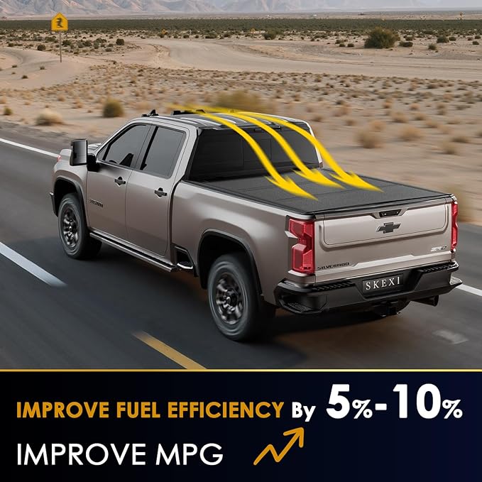 FRP Low Profile Hard Tri Fold Truck Bed Cover Fit for 20-25 Silverado/Sierra 2500 3500 HD 6.9FT Bed (82.2") Aluminum Hard Folding Drill-Free Tonneau Cover, Sleek, Fiberglass Waterproof