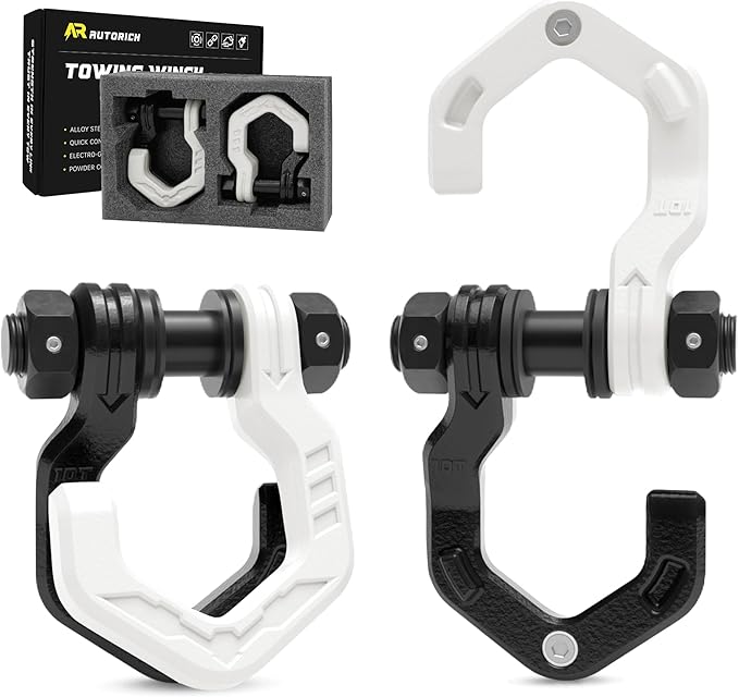 D Ring Shackles, 3/4" Separate Shackles with 7/8" Pin, Heavy Duty Recovery Shackle 57320lbs Break Strength, 4x4 Off-Road Recovery Towing Winch Shackles for Trucks, Black White 2-Pack