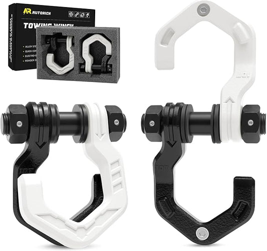 D Ring Shackles, 3/4" Separate Shackles with 7/8" Pin, Heavy Duty Recovery Shackle 57320lbs Break Strength, 4x4 Off-Road Recovery Towing Winch Shackles for Trucks, Black White 2-Pack