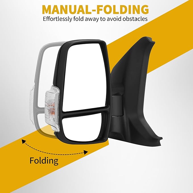 DWVO Left Driver Side Mirror Compatible with 2015-2021 Ford Transit 150 250 350 350 HD, Door Mirror with Power Heated Manual Folding LED Turn Signal Clearance Light Black