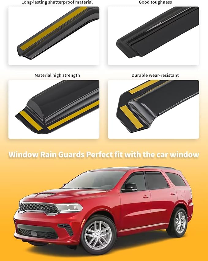 in-Channel Window Rain Guards Fit for Dodge Durango 2011-2026 Extra Durable Window Visors Window Deflectors Vent Visors Vent Shades Car Accessories-4 pcs 2-Q15