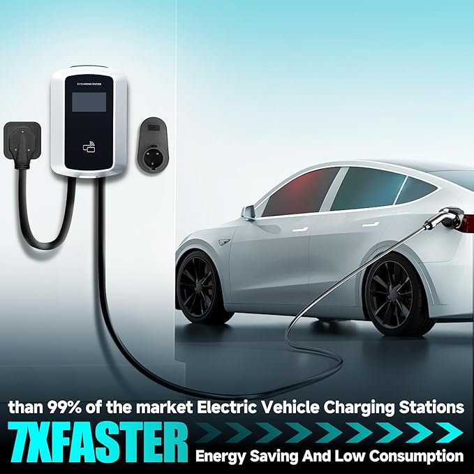 Level 2 EV Charger 48Amp, 16.5ft Cable, EVSE w/ J1772 Connector, NEMA 14-50 Plug, WiFi Enabled, Smart Display, RFID Card Electric Car Charger