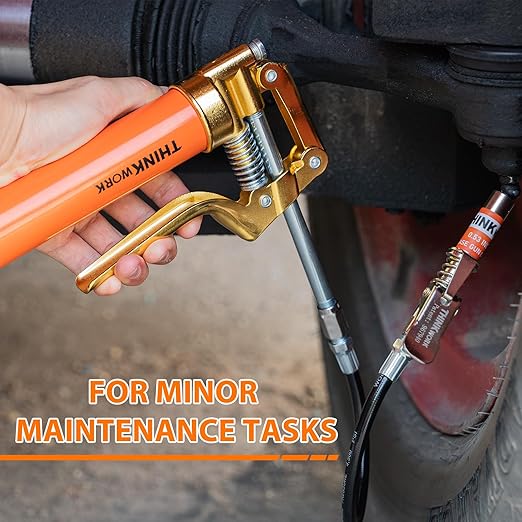 THINKWORK Mini Grease Gun Kit for 3 Oz Tubes, 3000 PSI Pistol Grip Lube Grease Guns Tool with 0.53" Coupler and Needle Nozzles - for Minor Maintenance Tasks, Automotive, Agricultural