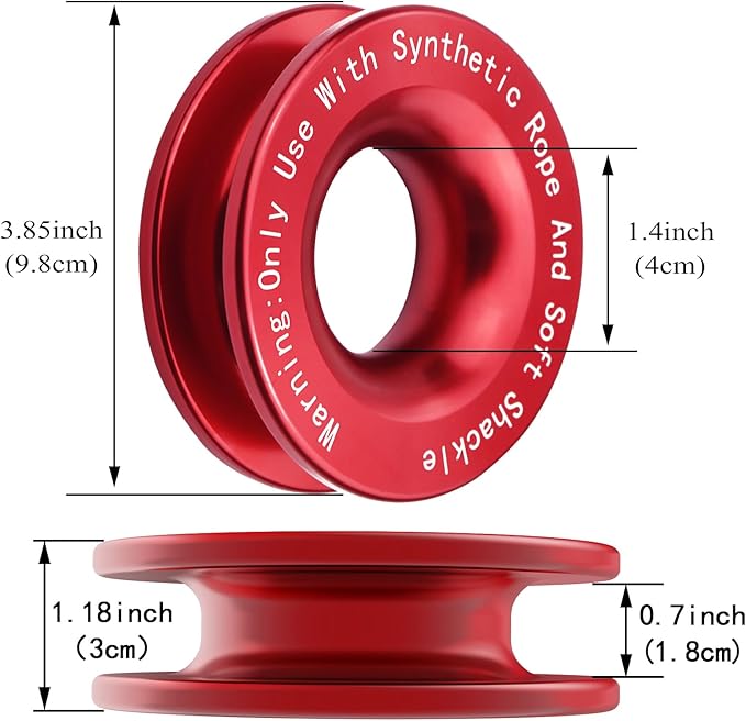 Recovery Ring 66,000 lbs for Winch Snatch Compatible for SUV UTV ATV Off-Road Vehicle and Truck Pulley Towing Ring for Synthetic Rope and Soft Shackle - Red