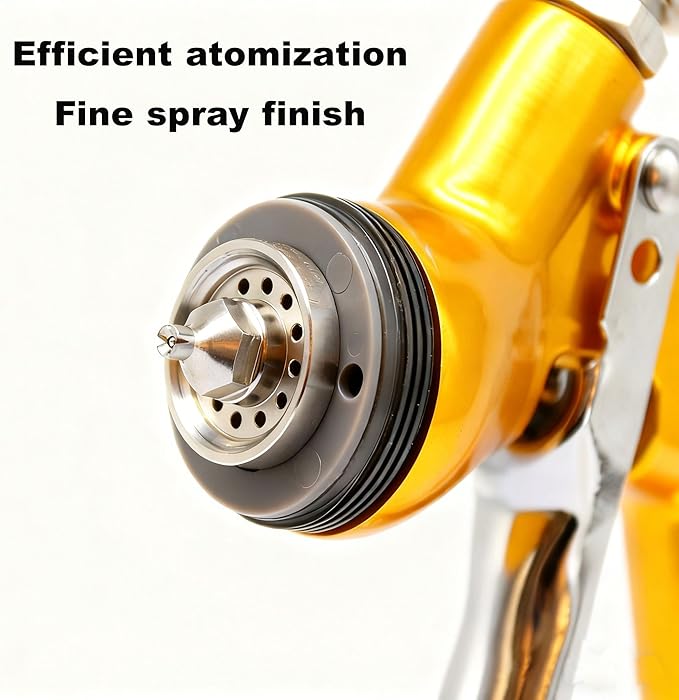 HVLP Spray Gun with 1.3mm Plum Blossom Shape Nozzle, Car Paint Gun Premium Tool Kit，Car & Automotive Paint Gun Sprayer, for Furniture, House Finishing, Varnish and Top Coat (Gold（Plum Blossom Nozzle）)
