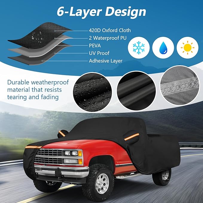 Car Cover for Chevrolet C/K 1500/2500/3500 1988-1999, Waterproof 420D Oxford Cloth Cover Outdoor Full Car Covers with Zipper Windproof Heavy Duty All Weather Protection