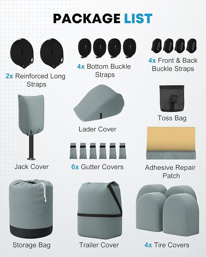 Kohree Travel Trailer Cover 24-27 ft with 8 Enlarged Vents, Sturdy & Waterproof & Anti-UV RV Camper Cover Kit with Front & Back Sign for All Weather Protection