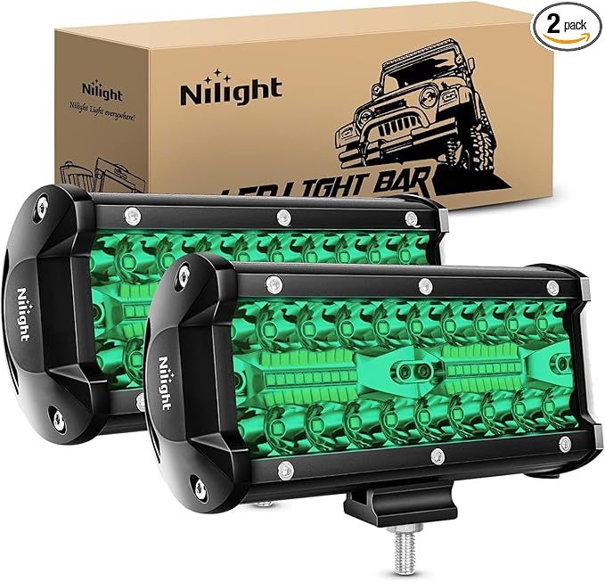Nilight 6.5 Inch LED Light Pods Green Triple Row 2PCS 120W Flood Spot Combo Off Road Driving Fog Fishing Hunting Emergency Safety Signal Deck Trailer Lighting for UTV Pick-up Van Boat Tractor