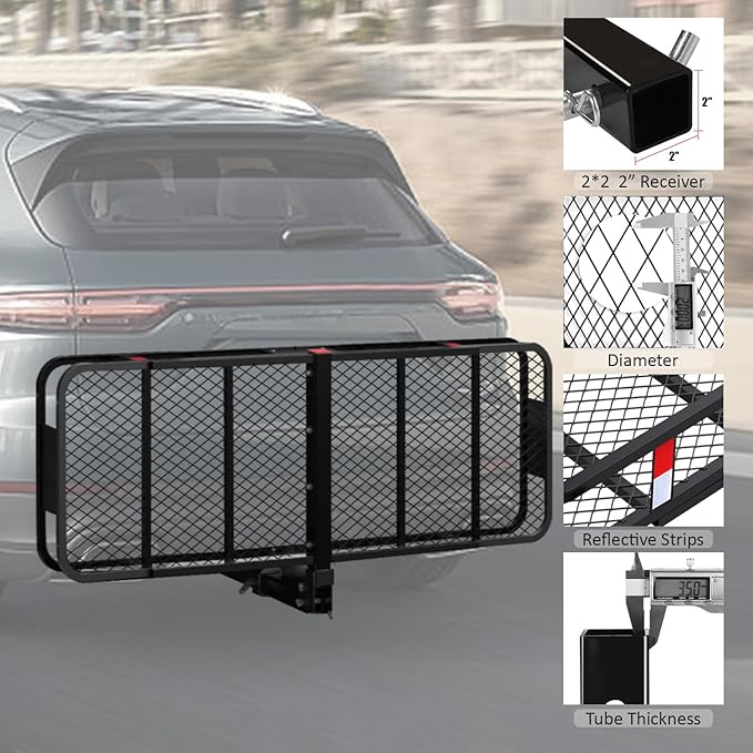 FORWODE 60x24x6 Hitch Carrier for 2 Inch Receiver, 500LB Capacity Hitch Mount Rack with Folding Cargo Basket, Rust-Resistant Coat, Includes Cargo Bag