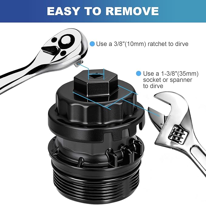 Professional 64mm 14 Flute Oil Filter Wrench for Toyota, Heavy Duty Cap Style Oil Filter Removal Tool Socket for Lexus, Camry, 4 Runner, RAV4, Tundra, Tacoma, Highlander and Scion with 2.5-5.7L Engine