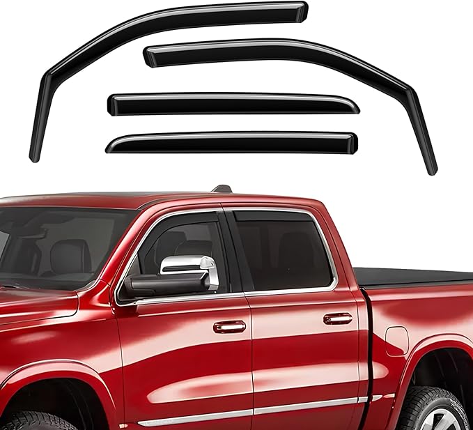 in-Channel Rain Guards Fit for RAM 1500 Crew Cab 2019 2020 2021 2022 2023 2024, Extra Durable Side Window Deflectors, Wind Deflectors 2024 RAM 1500 Rain Guard Black 4 PCS