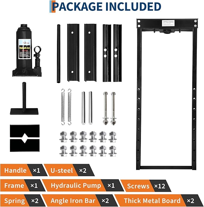 12 Ton H Frame Hydraulic Shop Press,Heavy Duty Garage Floor Press with Adjustable Height Stamping Plates,Built in Relief Valve for Bending Straightening Bearings u Joints Car Repair Professional Use