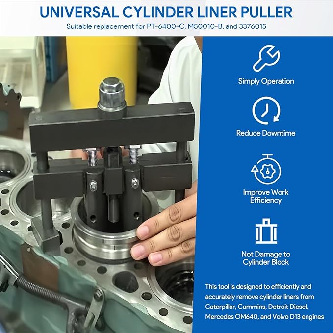 Universal Cylinder Liner Puller, Fit Mack Cummins CAT Caterpillar Works on Wet Liner from 3-7/8”to 6-1/4”Bore, Diesel Engine Cylinder Liner Removal Tool, Replace for OEM PT-6400-C 3376015 M50010-B