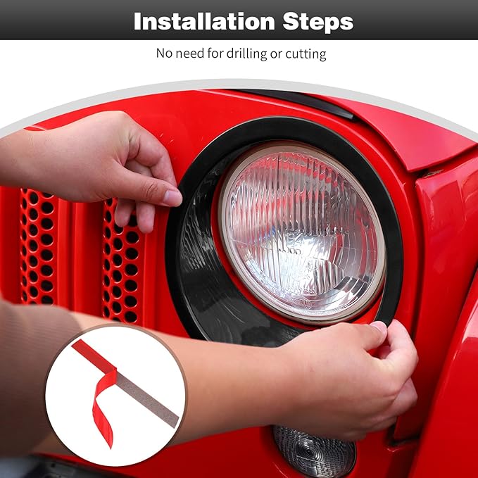 CheroCar for JK Mesh Grille Grill Insert & Headlight Cover Trim Exterior Accessories for Jeep Wrangler JK 2007-2017,Black…