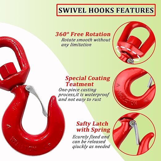 11 Ton Heavy Duty Swivel Hook, 360 Degree Crane Swivel Lifting Hook with Safety Latch, 24250 lbs Rotating Hoist Hooks Swivel Eye Sling Hook, Universal G80 Swivel Chain Hooks for Lifting Chains