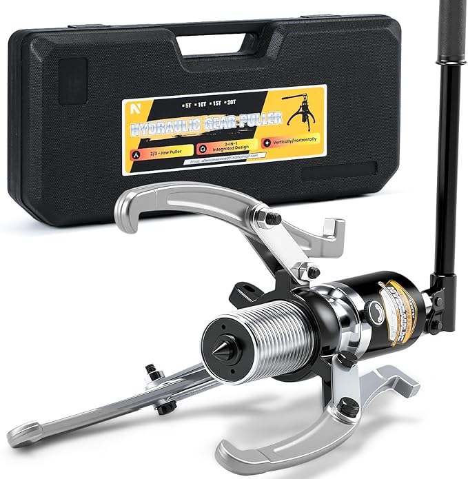 NEWTRY 20 Ton Hydraulic Gear Puller Wheel Bearing Pulling Separator 2 or 3 Adjustable Jaw Puller Vertically & Horizontally, Heavy Duty Mechanical Repair (Black)