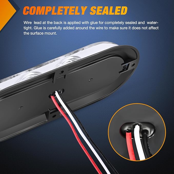 Nilight 6 Inch Oval Red White LED Trailer Tail Light 4PCS Waterproof Stop Brake Turn Reverse Back Up Surface Mount Trailers Lights for Truck RV Boat Bus Lorry Van Caravan