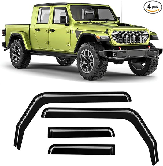 in-Channel Rain Guards Fit for Jeep Wrangler JL 2018-2025 Black Extra Durable Shatterproof Side Window Deflectors Fit for Jeep Gladiator 2020-2025, Window Visors, Wind Deflectors - 4 PCS