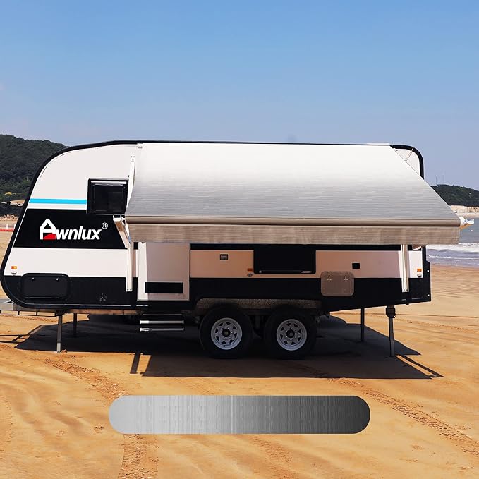 AWNLUX RV Awning Fabric Replacement Waterproof Vinyl Shade Screen for Awnings Camping Universal Fit Fabric Sun Shade UV Sun Blocker Canopy RV Awning Shade Shelter Gray Fade-15'(Fabric 14'2")