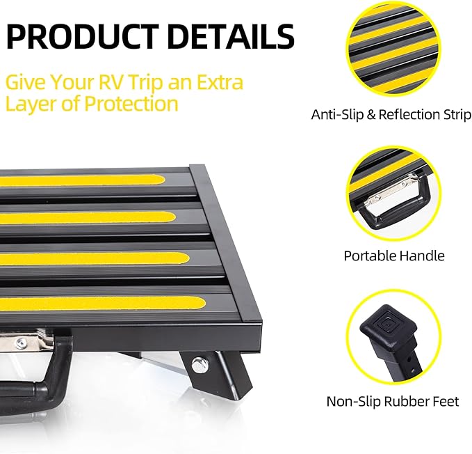 GarfatolRv Steps, Foldable RV Step Stool with a Adjustable Height Step Platform, Portable Handle, Reflective Strip and Non Slip Rubber Feet for Adults Supports Up to 1000 lbs