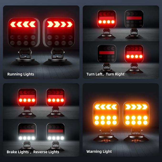Wireless Trailer Lights Magnetic, Rechargeable LED Tail Lights with 2.4GHz Wireless Signal, Adjustable Magnetic Tow Light for Trucks, Boats, RVs, Campers, IP67 Waterproof Trailer Light Kit