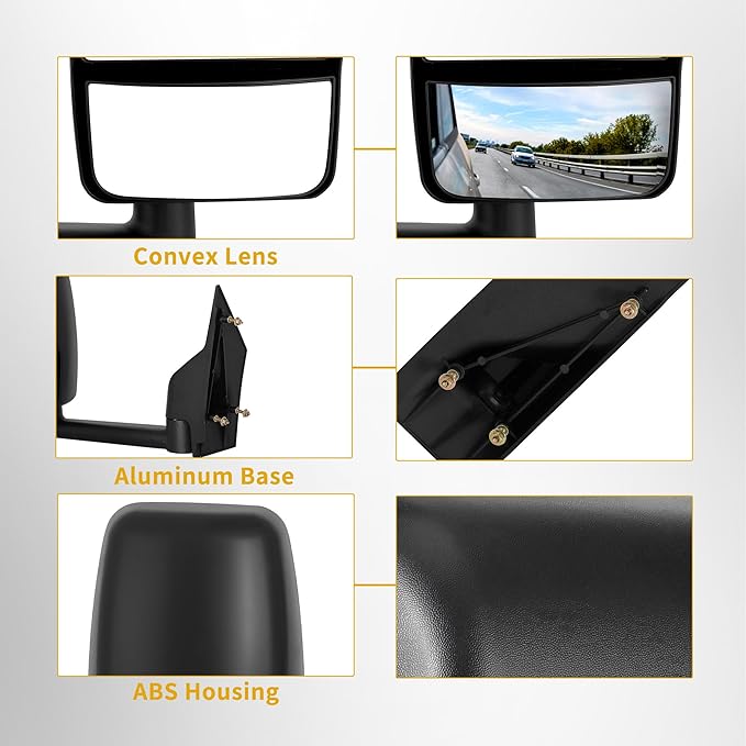 DWVO Side Tow Mirrors Compatible with Chevy Express GMC Savana 2003-2019 1500 2500 3500, Door Mirror with Manual Adjustment Folding Towing Mirrors Replacement Set