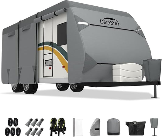 Travel Trailer RV Cover 20-22 FT, 7 Layers Top Waterproof Camper Cover, Heavy Duty Toy Hauler RV Cover for Winter Snow with Tongue Jack Cover, Gutter Covers