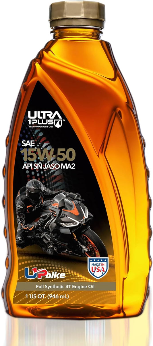 ULTRA 1PLUS 4T 15W-50 Full Synthetic Motorcycle Oil API SN JASO MA2-15W50 motor oil, 1 Quart