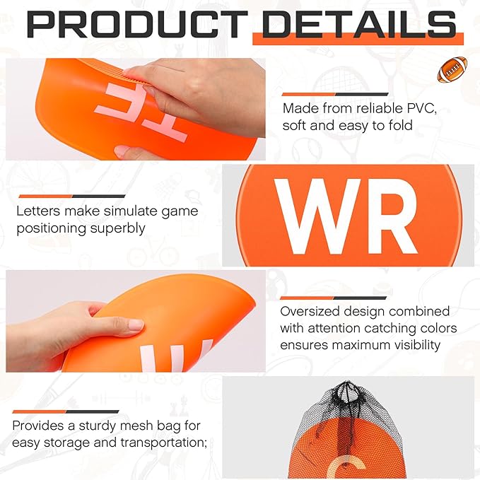 9 Pcs Football Lineman Spot Markers with Mesh Bag 9 Inch Non Slip Vinyl Poly Floor Agility Dots Flat Field Cones for Football Coaching Speed Agility Training Equipment