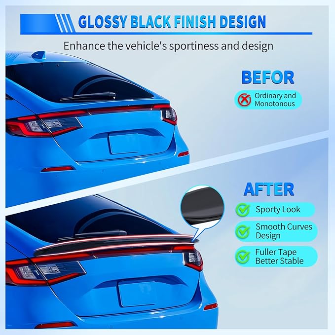 Nilight Spoiler Fit for Honda Civic Sedan 2022 2023 2024 2025 22 23 24 25 Spoilers for Cars Rear Spoiler Wing ABS Sporty Appearance Rear Trunk Lip Accessories No-Drill Installation, Glossy Black