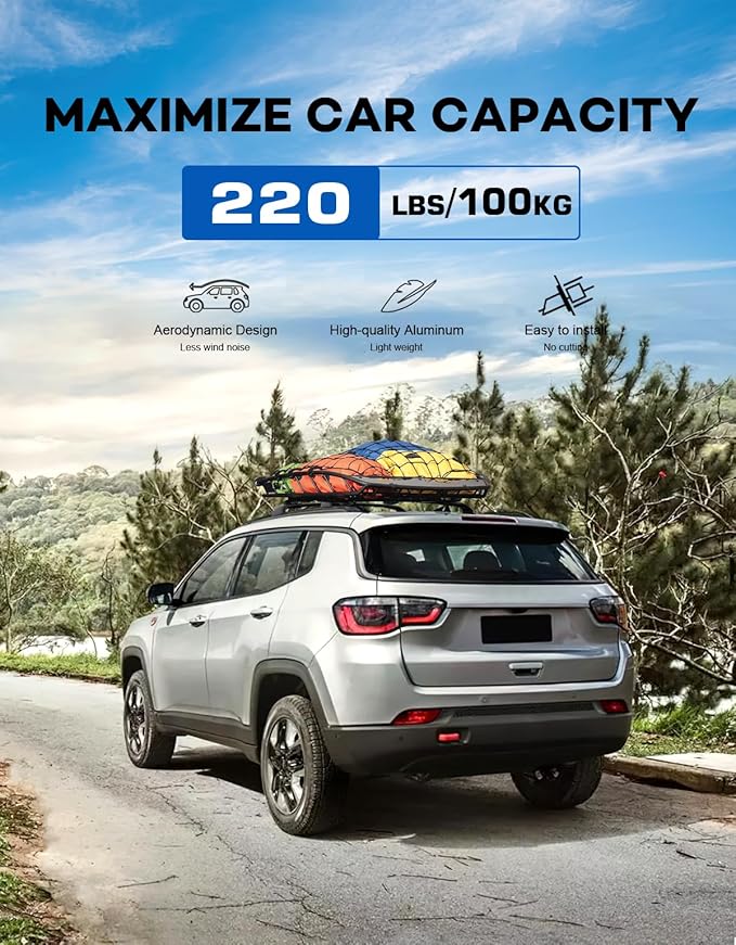 Roof Rack Cross Bars 220lbs Compatible with Jeep Compass 2018-2025,Heavy Duty All-Metal Aluminum Roof Rails Crossbars Cargo Canoe Black Rooftop Cargo Carrier Luggage.