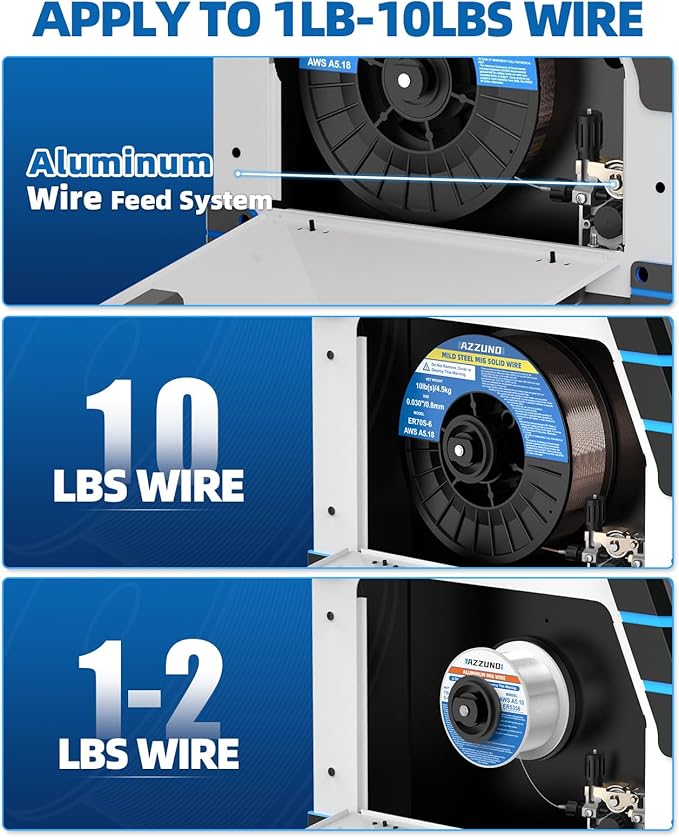 AZZUNO 200A MIG Welder 110V/220V, 8 in 1 Welder Machine Aluminum MIG/Gas MAG/Gasless Flux Core MIG/Gas MIG/Spot MIG/Spool Gun Compatible/Lift TIG/Stick Welding, Multi process Welding Machine