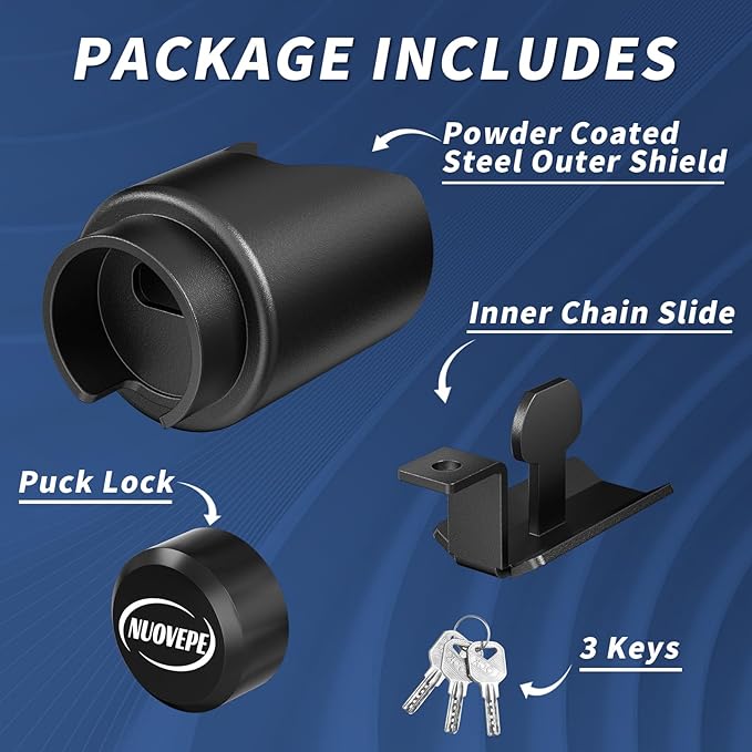 Trailer Lock Fits 2 Inch Couplers, Secures Safety Chains Anti-Theft Ball Hitch Lock, Pry-Resistant & Heavy-Duty Trailer Hitch Locks for RV | Boat | ATV | Utility Trailer (Black)