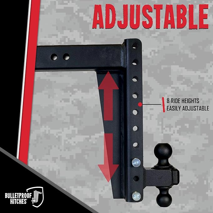 BulletProof Hitches - 3.0" Adjustable Heavy Duty Trailer Hitch (22,000 lb. Rating) - 14" Drop/Rise Trailer Hitch with 2" & 2-5/16" Dual Ball - Powder Coat, Solid Steel, Corrosion-Resistant