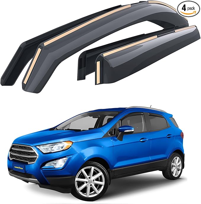 Goodyear Shatterproof in-Channel Window Deflectors for Ford EcoSport 2018-2022, Rain Guards, Window Visors for Cars, Vent Deflector, Car Accessories, 4 pcs - GY007890