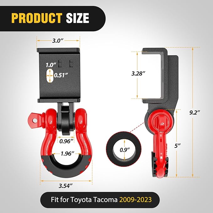 Nilight (2 Pack) Demon Front Tow Hook Mounting Bracket with 3/4” D-Ring Shackle Fit for 2009-2016 2017 2018 2019 2020 2021 2022 2023 Toyota Tacoma, with 7/8" Screw Pin and Isolator Rubber Washers