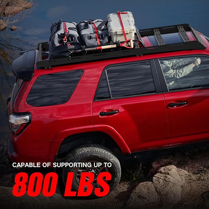 Roof Rack Cargo Basket Full Size Compatible with 2010-2024 Toyota 4Runner 5th Gen, Overland Rooftop Luggage Storage Holder, 800 LBS Platform Style Cargo Carrier for Outdoors Gear