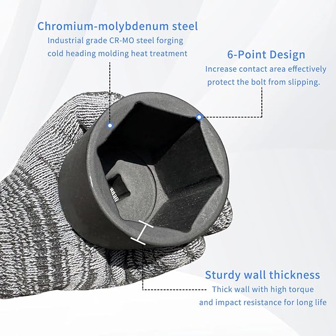 Meccion 1/2 Inch Drive Impact Socket 15/16 inch SAE, 6 Point Cr-Mo Deep Impact Socket, 78mm Length