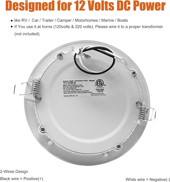 Facon 5Inch 12V LED Puck Light RV Interior Light, Aluminum Slim Recessed Mount Panel Light, 12Volts RV Light Fixture for Van Camper Trailer Motorhome Boat (5Packs, 5 Inch 4000K)
