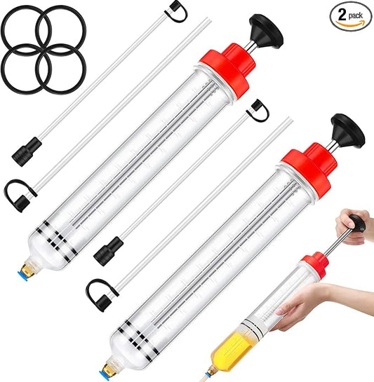 Lothee 2 Pack 500cc Automotive Fluid Extractor Pump Oil Extractor Hand Syringe Pump with Hose Manual Suction Vacuum Fuel Car Transfer for Power Steering, Hydraulic Fluid(Red)