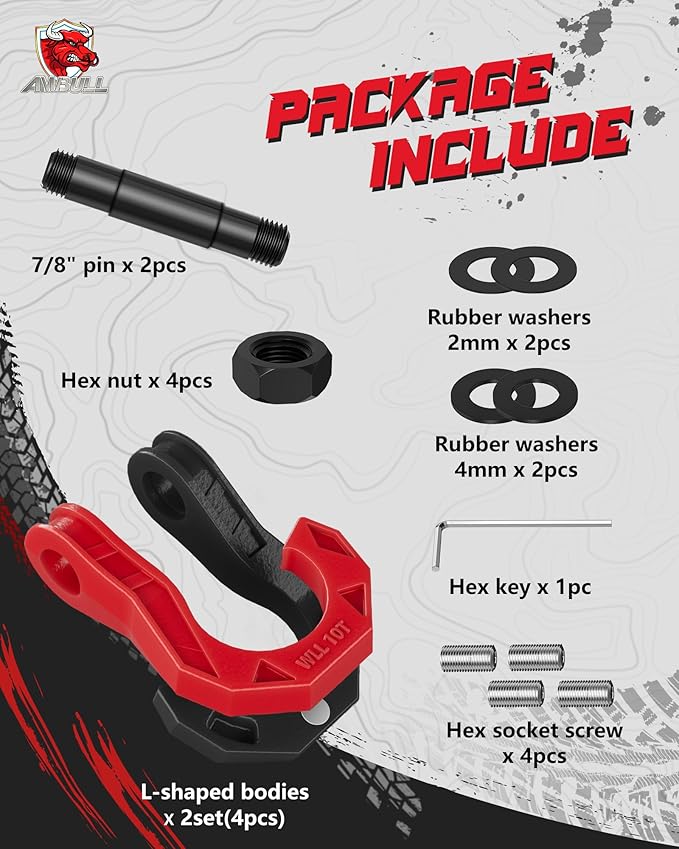 3/4" D Ring Separate Shackles, 52,910lbs Break Strength Easy Open Towing Winch Shackles, Heavy Duty Shackles with 7/8" Screw Pin for Tow Strap Winch Off Road Vehicle Recovery, BlackRed