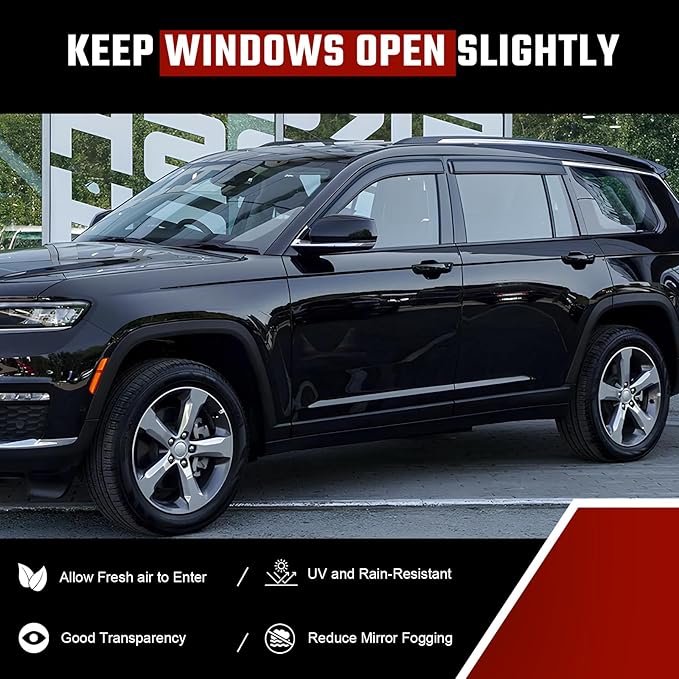 Rain Guards Fit for Jeep Grand Cherokee 2011-2022, Extra Durable Tape-on Side Window Deflectors, Wind Deflectors, Grand Cherokee Rain Guard Black 4 PCS