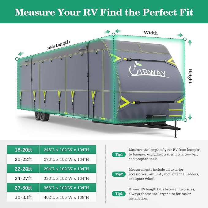 UIRWAY 600D Oxford RV Cover Travel Trailer 18-20ft, Upgraded Waterproof Camper Cover for Toy Hauler, Windproof Rip-Stop Heavy Duty RV Winter, Weatherproof & Anti-UV, 4 Tire Covers,Tongue Jack Cover