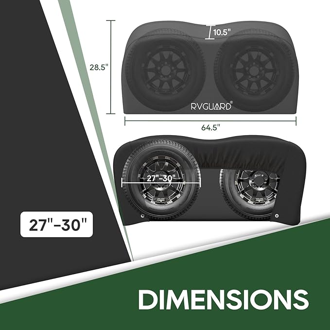 RVGUARD RV Tire Covers, 2 Pack Dual Axle, Fits 27"-30" Dia Tires, 600D Oxford Waterproof & Anti-UV Wheel Covers for RV, Trailer, Camper (Black), RGDTC2730-B2