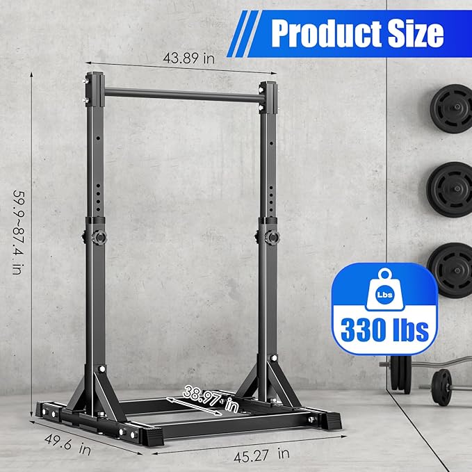 AFFLUENT Pull Up Bar Free Standing Power Tower Station - 330LBS Heavy Duty Adjustable Pullup Bar Stand for Home Gym, Multifunction Dip Station with 8-Level Height