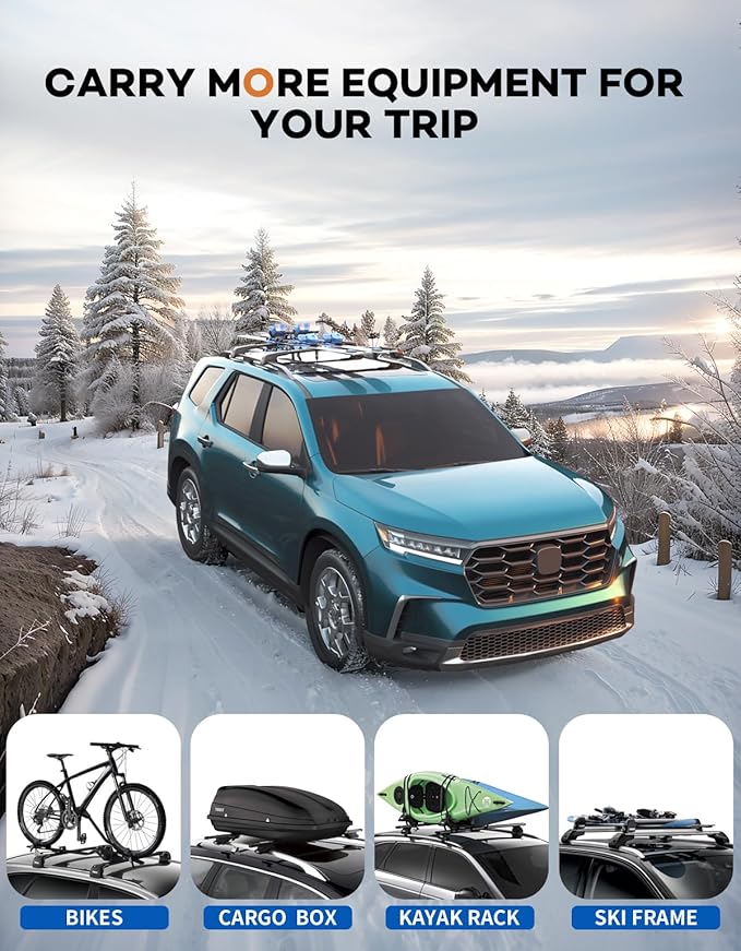 300lbs Lockable Roof Rack Cross Bars Compatible with Honda Pilot 2023 2024 2025 2026 Sport Touring Trailsport Elite (Not for LX and EX-L), Heavy Duty Aluminum Roof Rails Crossbars Rooftop