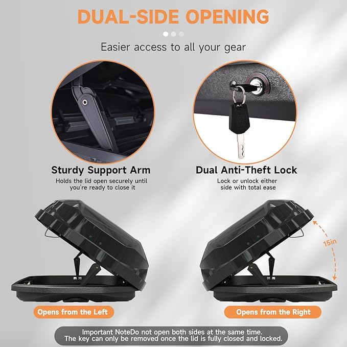 Hard Shell Roof Cargo Carrier with Security Keys, Roof Box, Cargo Box, 62.52 (L) x32.48 (W) x13.19(H) Inches, 14 Cubic Feet (Tool-Free Install), Black